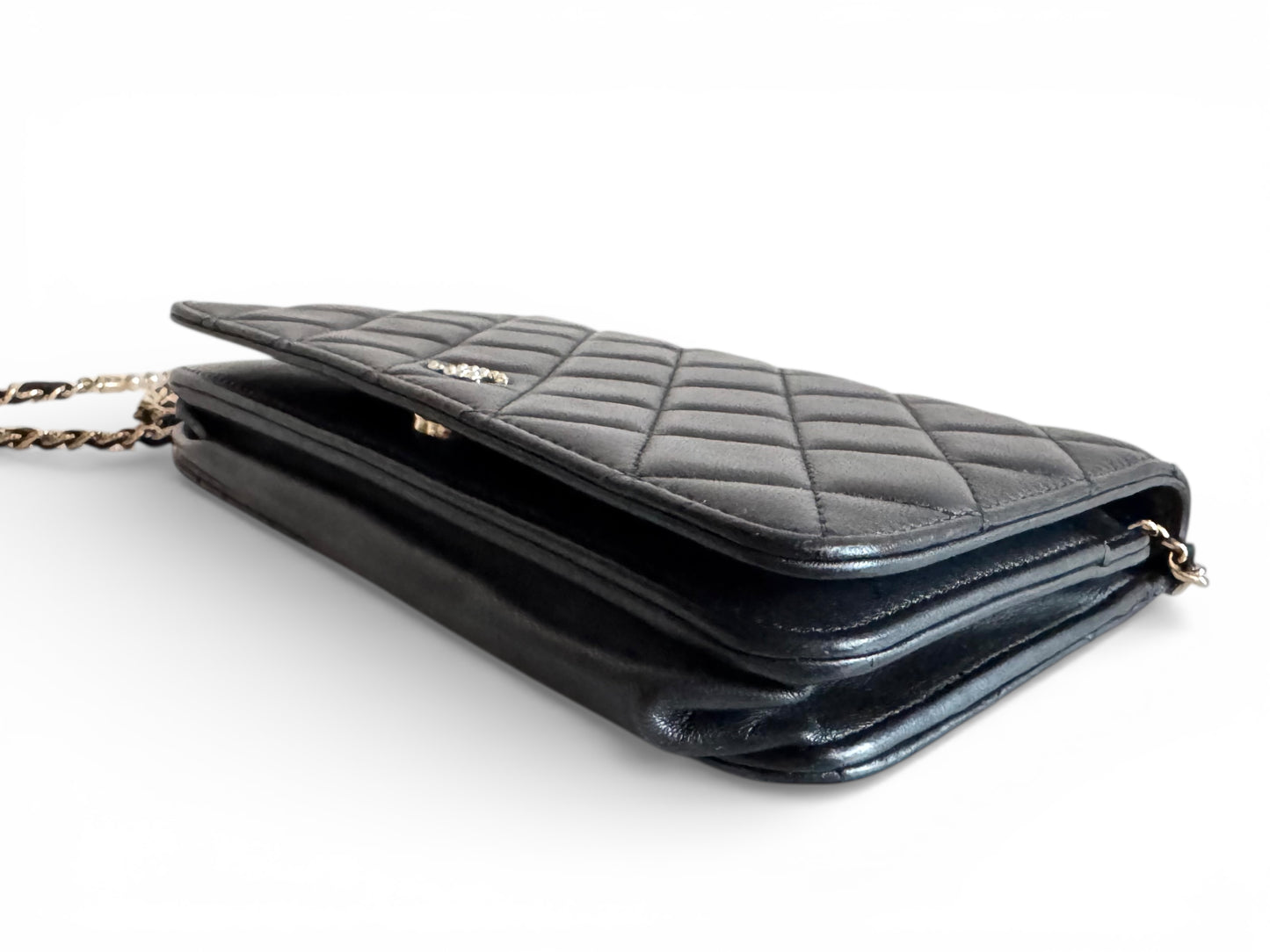 CHANEL Lambskin Limited Pearl Strap Wallet On Chain