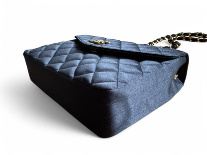 Chanel Satin Rhinestone Chain Flap Bag