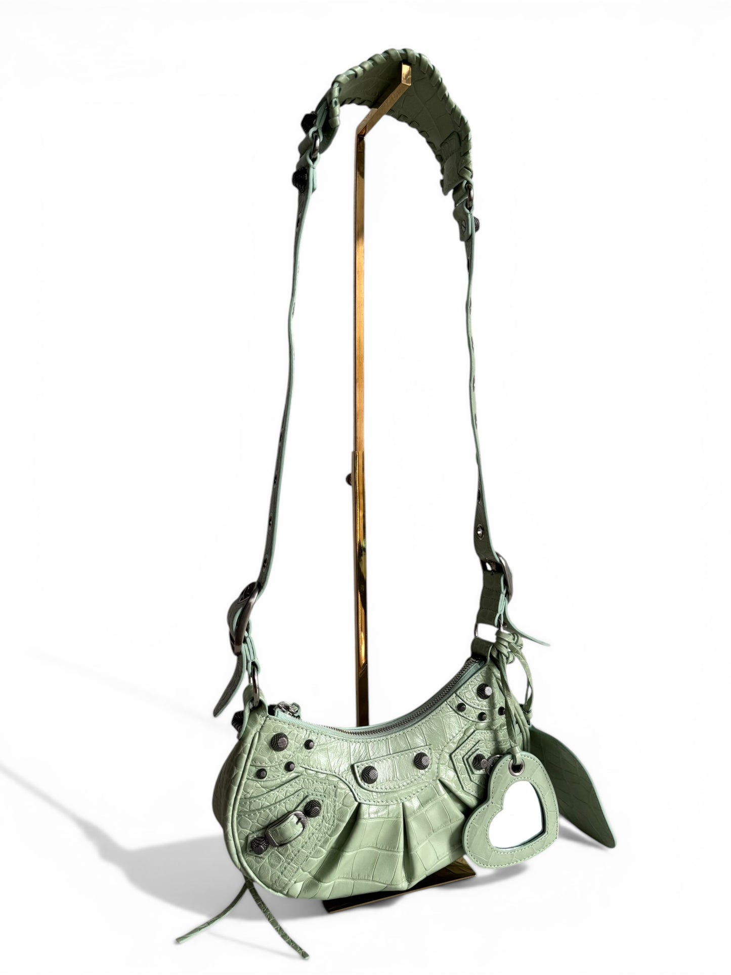 BALENCIAGA Extra Supple Calfskin Crocodile Embossed Le Cagole Shoulder Bag