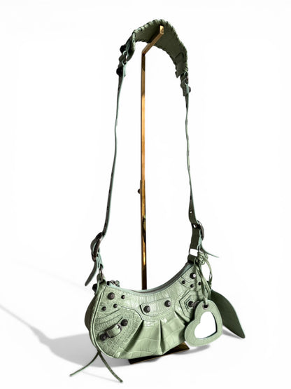 BALENCIAGA Extra Supple Calfskin Crocodile Embossed Le Cagole Shoulder Bag