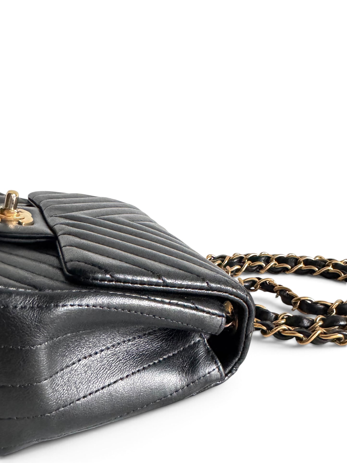 CHANEL Lambskin Chevron Quilted Mini Square Flap