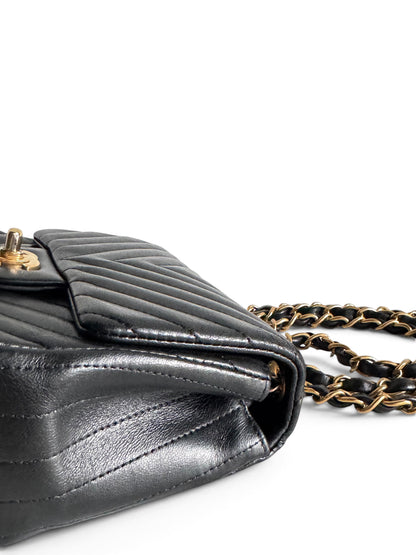 CHANEL Lambskin Chevron Quilted Mini Square Flap