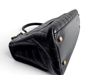 CHANEL Calfskin Chevron Small Coco Handle Flap