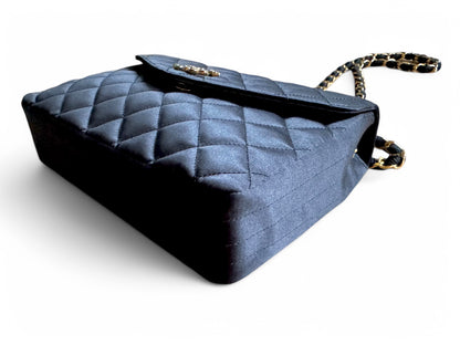 Chanel Satin Rhinestone Chain Flap Bag