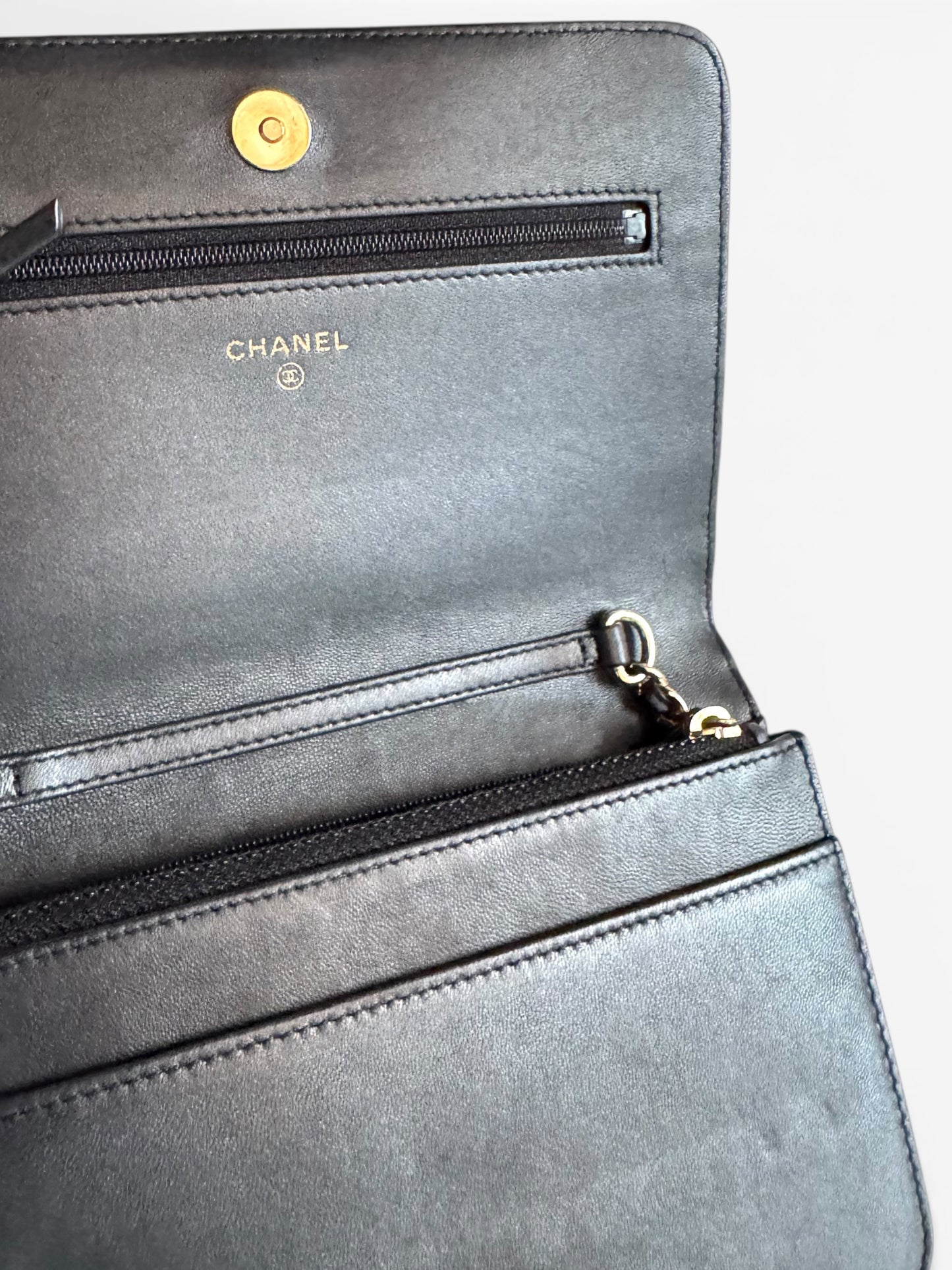 CHANEL Lambskin Limited Pearl Strap Wallet On Chain