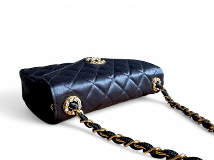 Chanel Satin Rhinestone Chain Flap Bag