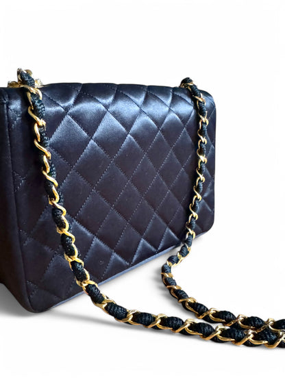 Chanel Satin Rhinestone Chain Flap Bag
