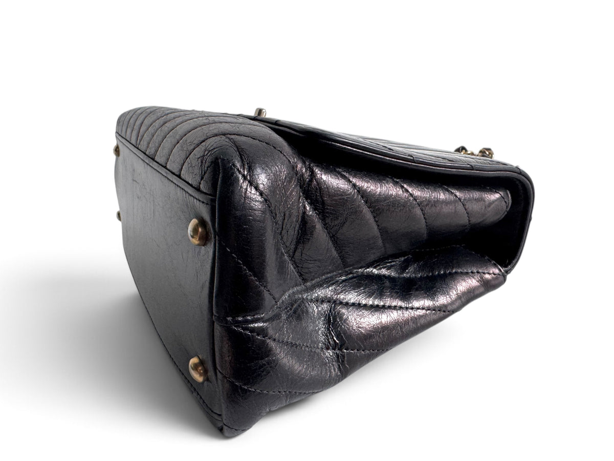 CHANEL Calfskin Chevron Small Coco Handle Flap