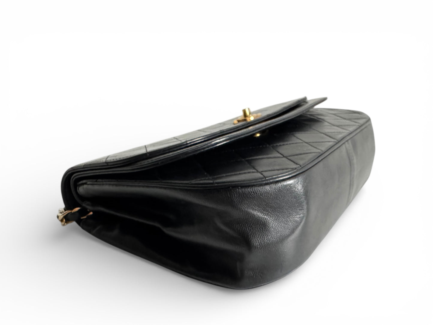 CHANEL Lambskin Half Moon Double Flap Bag