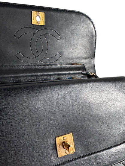 CHANEL Lambskin Half Moon Double Flap Bag