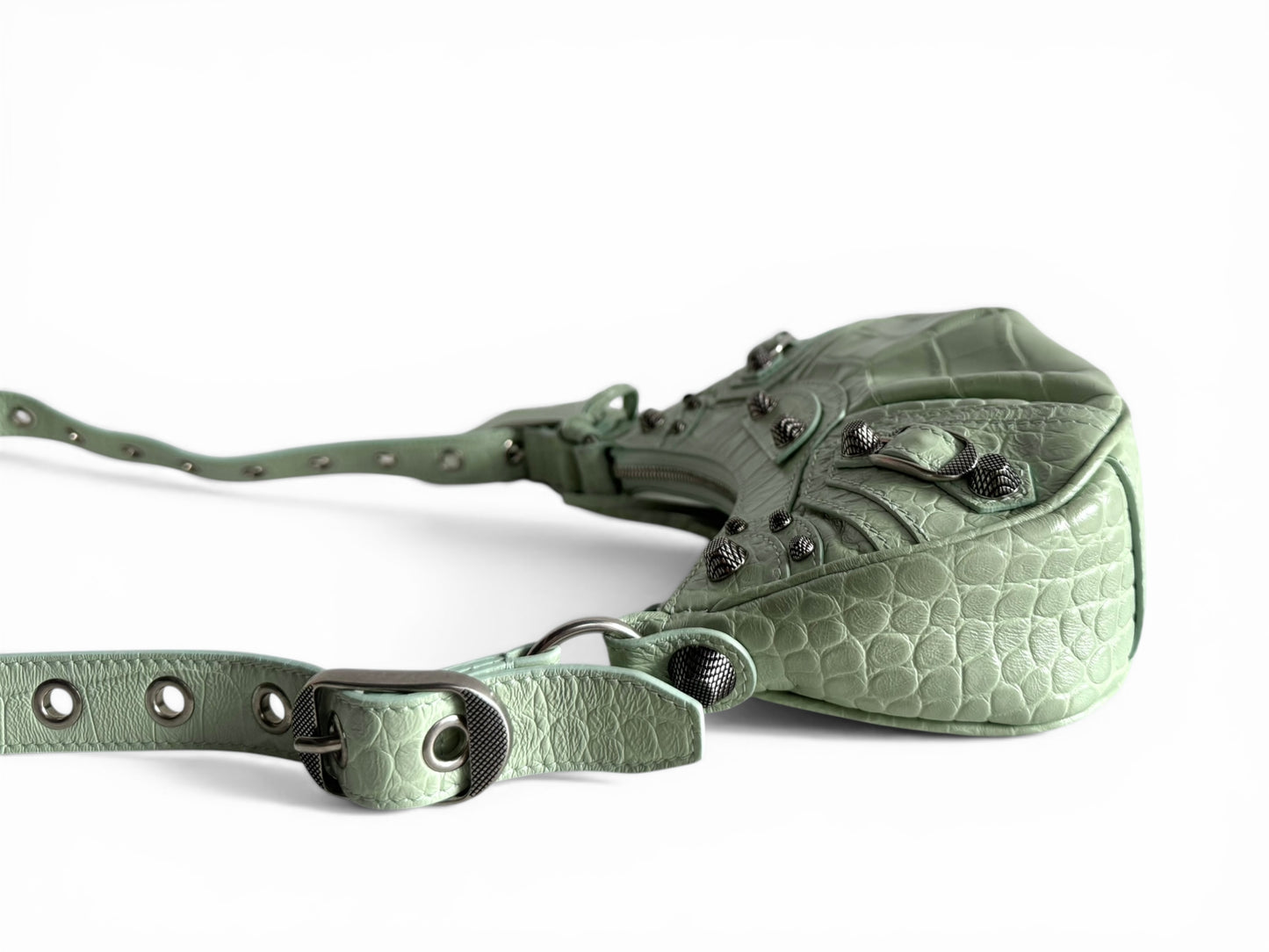 BALENCIAGA Extra Supple Calfskin Crocodile Embossed Le Cagole Shoulder Bag