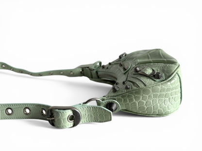 BALENCIAGA Extra Supple Calfskin Crocodile Embossed Le Cagole Shoulder Bag