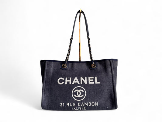 CHANEL Canvas Deauville Small Tote Denim