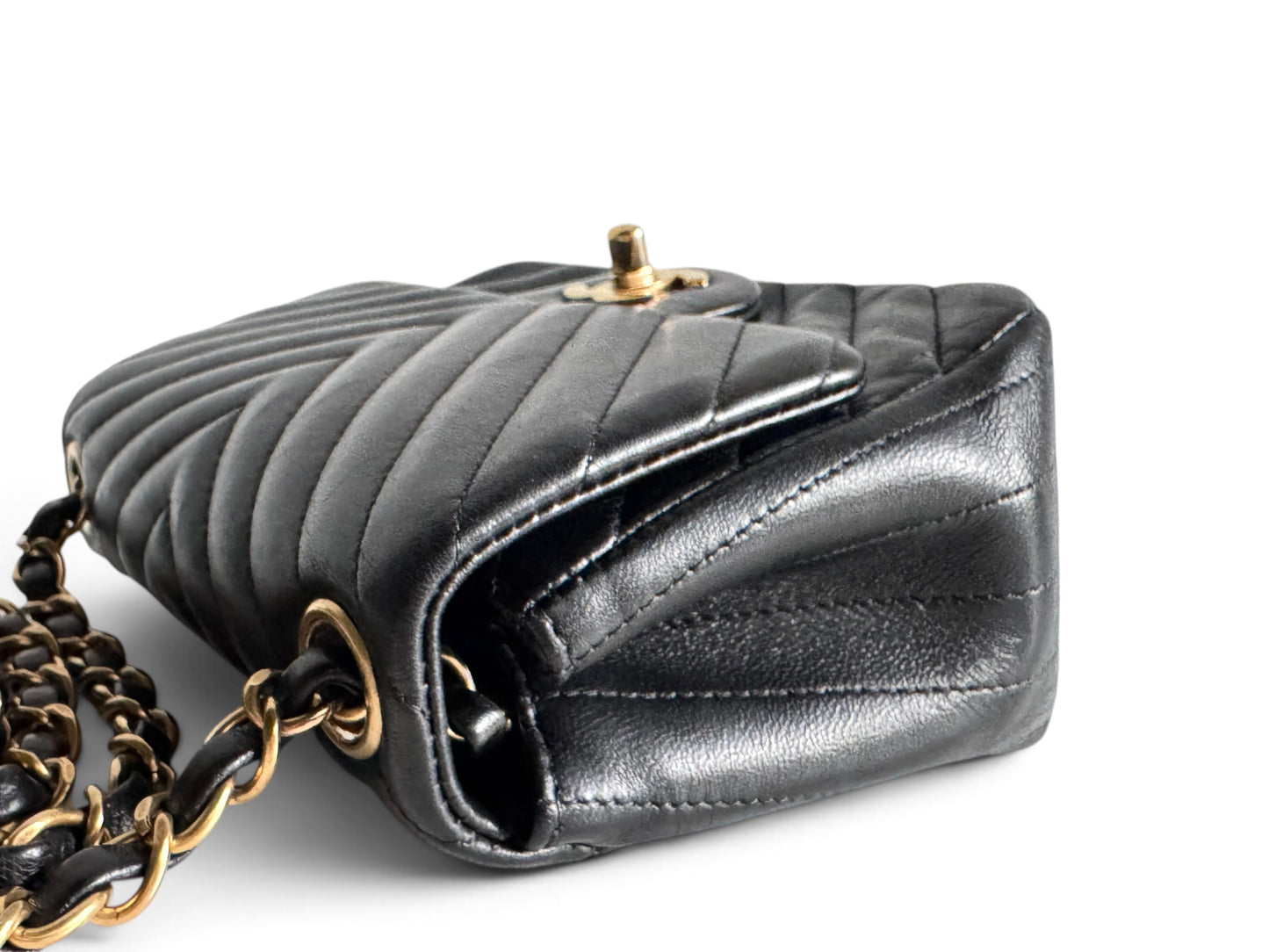 CHANEL Lambskin Chevron Quilted Mini Square Flap