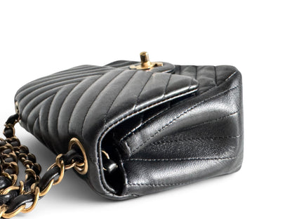 CHANEL Lambskin Chevron Quilted Mini Square Flap