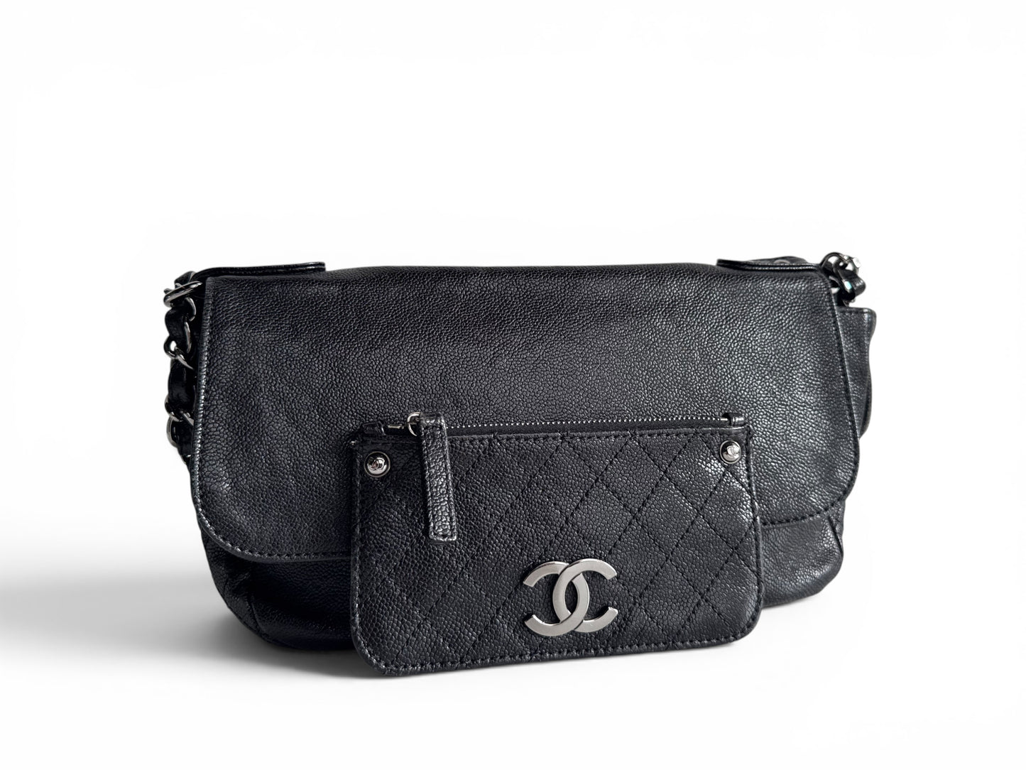 CHANEL Black Quilted Caviar Leather Pocket in the City Flap Shoulder Bag
