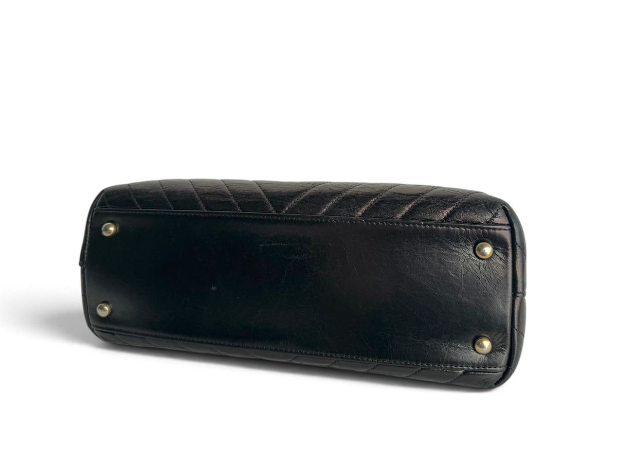 CHANEL Calfskin Chevron Small Coco Handle Flap