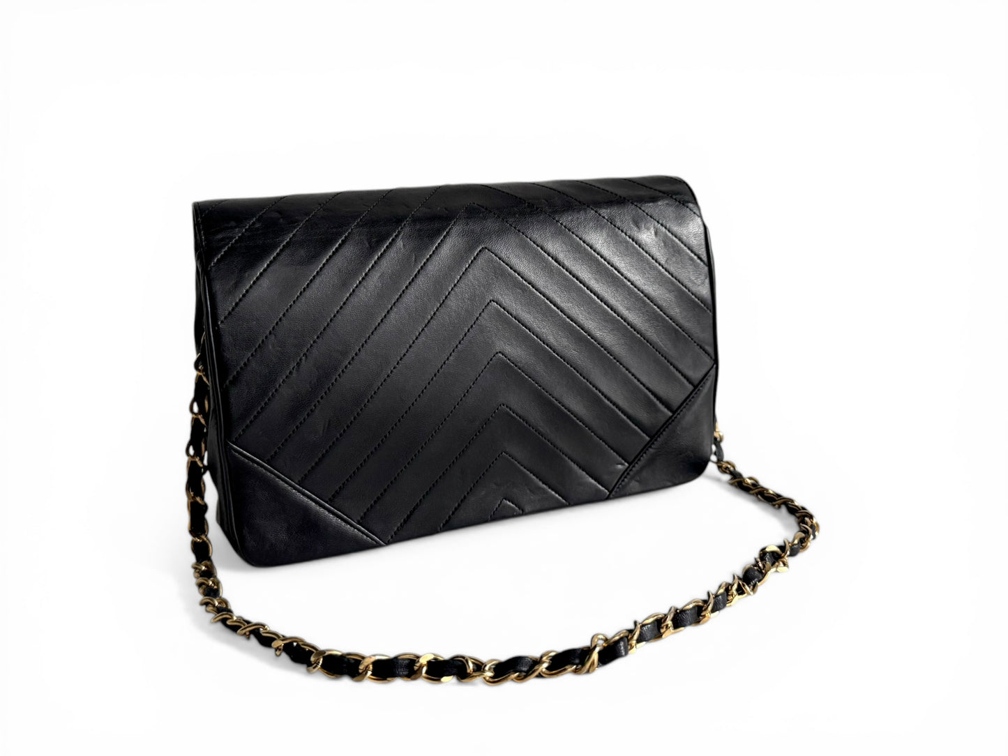 CHANEL Lambskin Chevron Flap Chain Shoulder Bag
