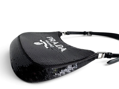 PRADA Paillettes Sequin Logo Cleo Adjustable Strap Shoulder Bag