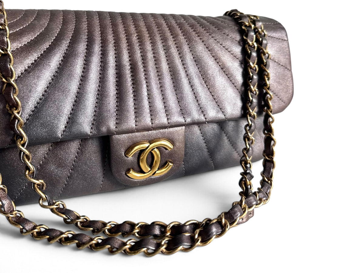 CHANEL Metallic Calfskin Degrade East West Flap