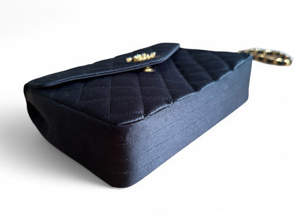 Chanel Satin Rhinestone Chain Flap Bag