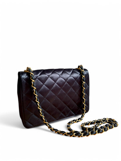 Chanel Satin Rhinestone Chain Flap Bag
