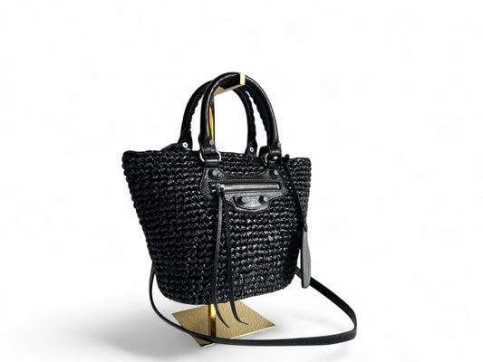 BALENCIAGA Nylon Raffia Le Cagole Small Panier Tote