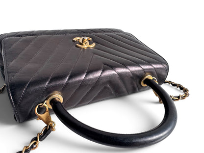 CHANEL Calfskin Chevron Small Coco Handle Flap