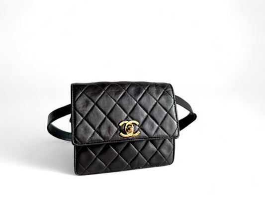 CHANEL Lambskin Quilted Flap Waist Belt Bag