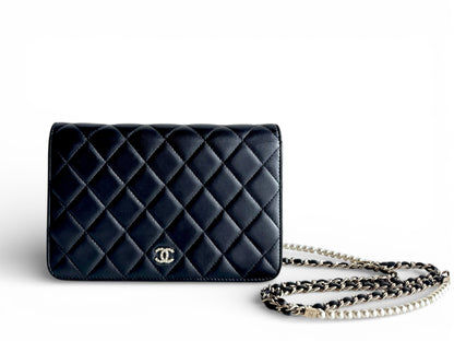 CHANEL Lambskin Limited Pearl Strap Wallet On Chain
