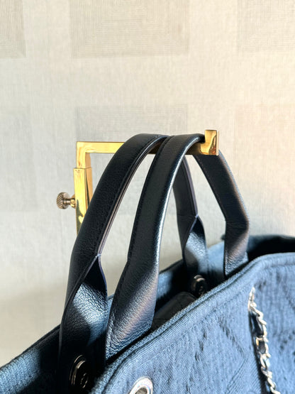 CHANEL Canvas Large Double Face Shopping Tote