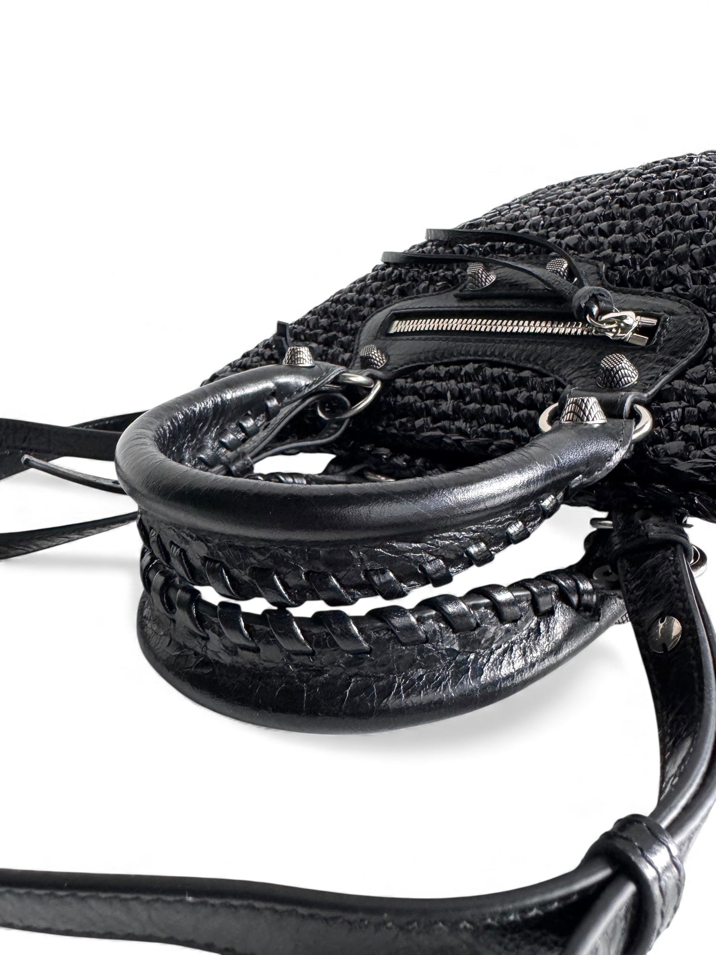 BALENCIAGA Nylon Raffia Le Cagole Small Panier Tote