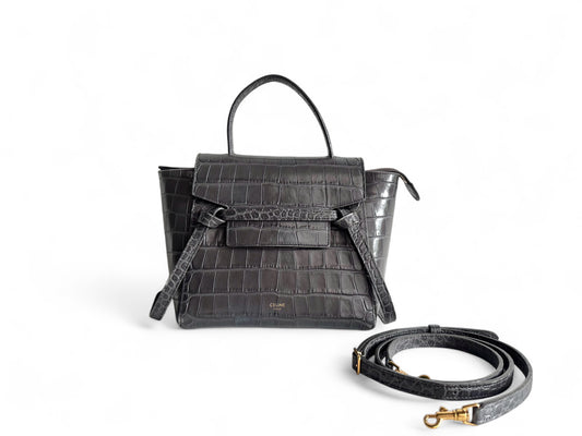 CELINE Calfskin Crocodile Embossed Nano Belt Bag