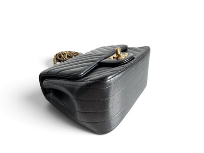 CHANEL Lambskin Chevron Quilted Mini Square Flap