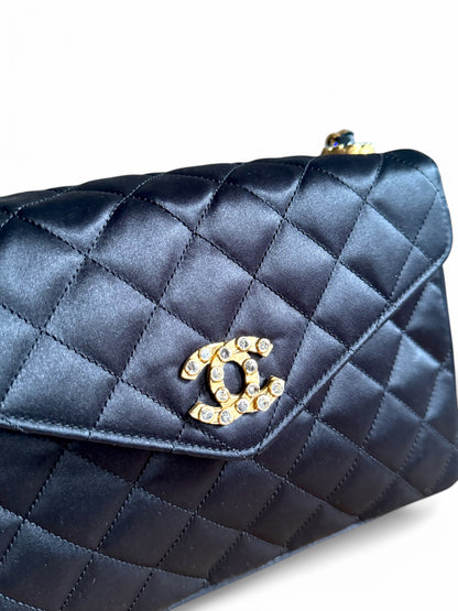 Chanel Satin Rhinestone Chain Flap Bag
