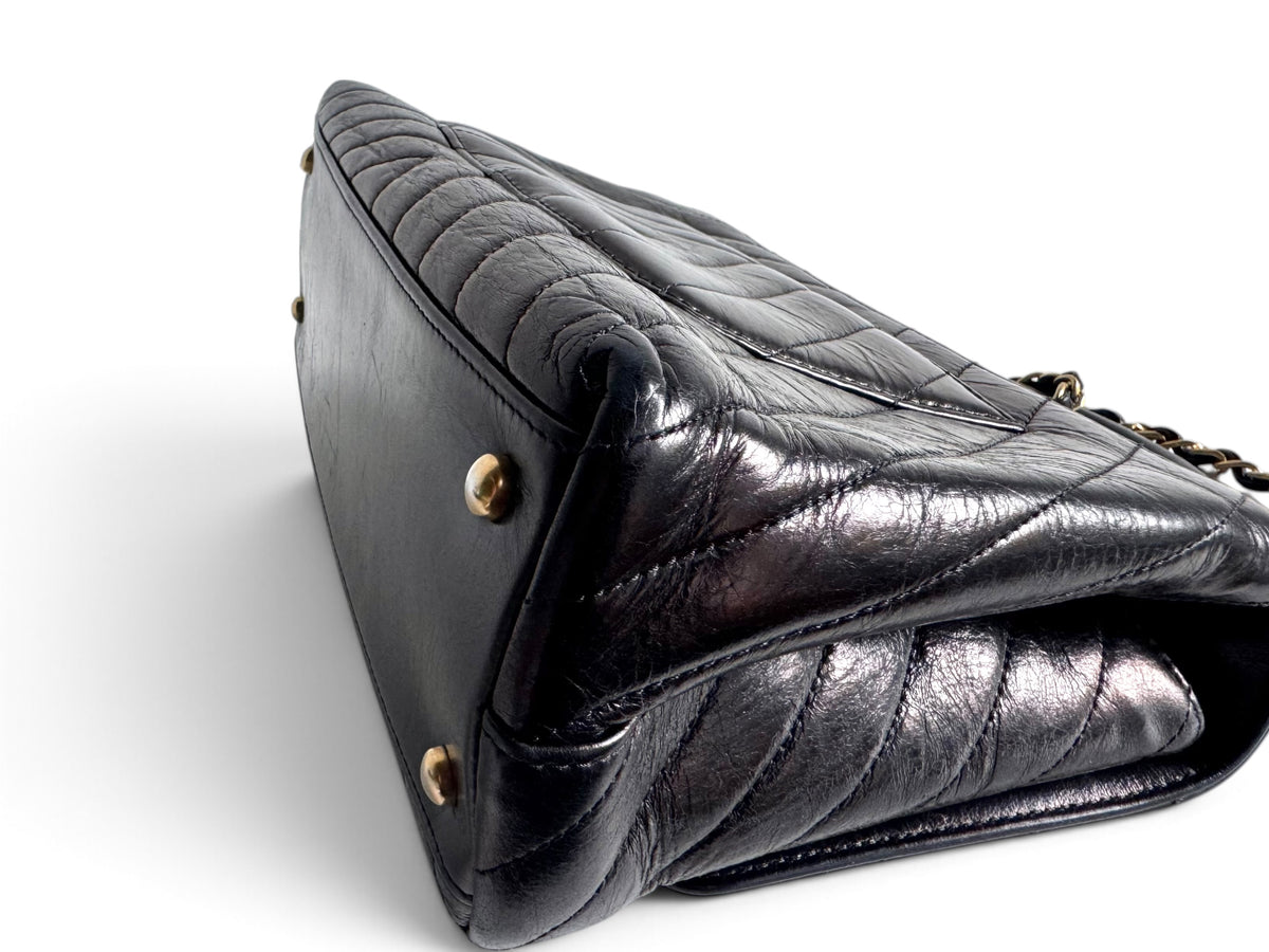 CHANEL Calfskin Chevron Small Coco Handle Flap