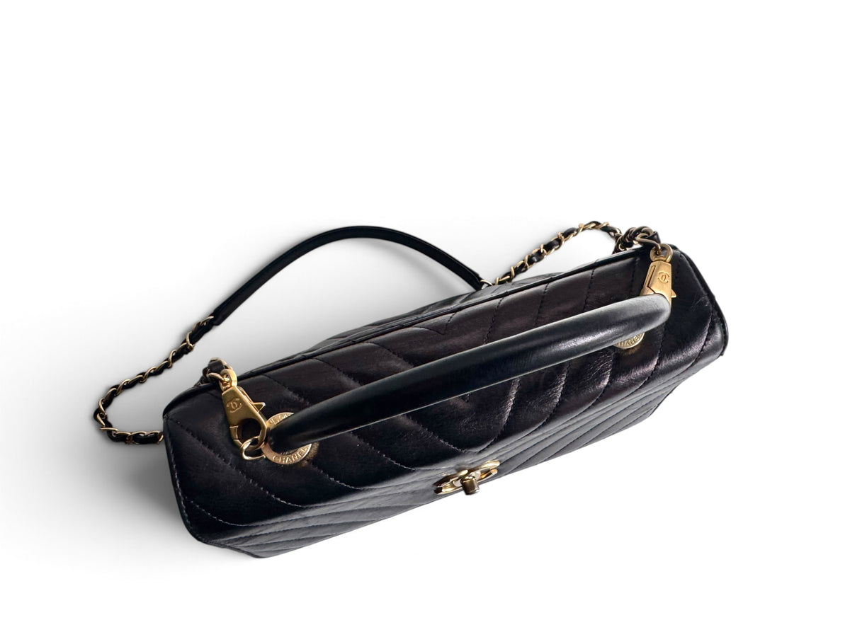 CHANEL Calfskin Chevron Small Coco Handle Flap