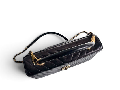 CHANEL Calfskin Chevron Small Coco Handle Flap
