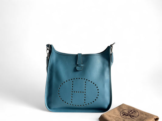 HERMES Courchevel Evelyne GM Blue Jean