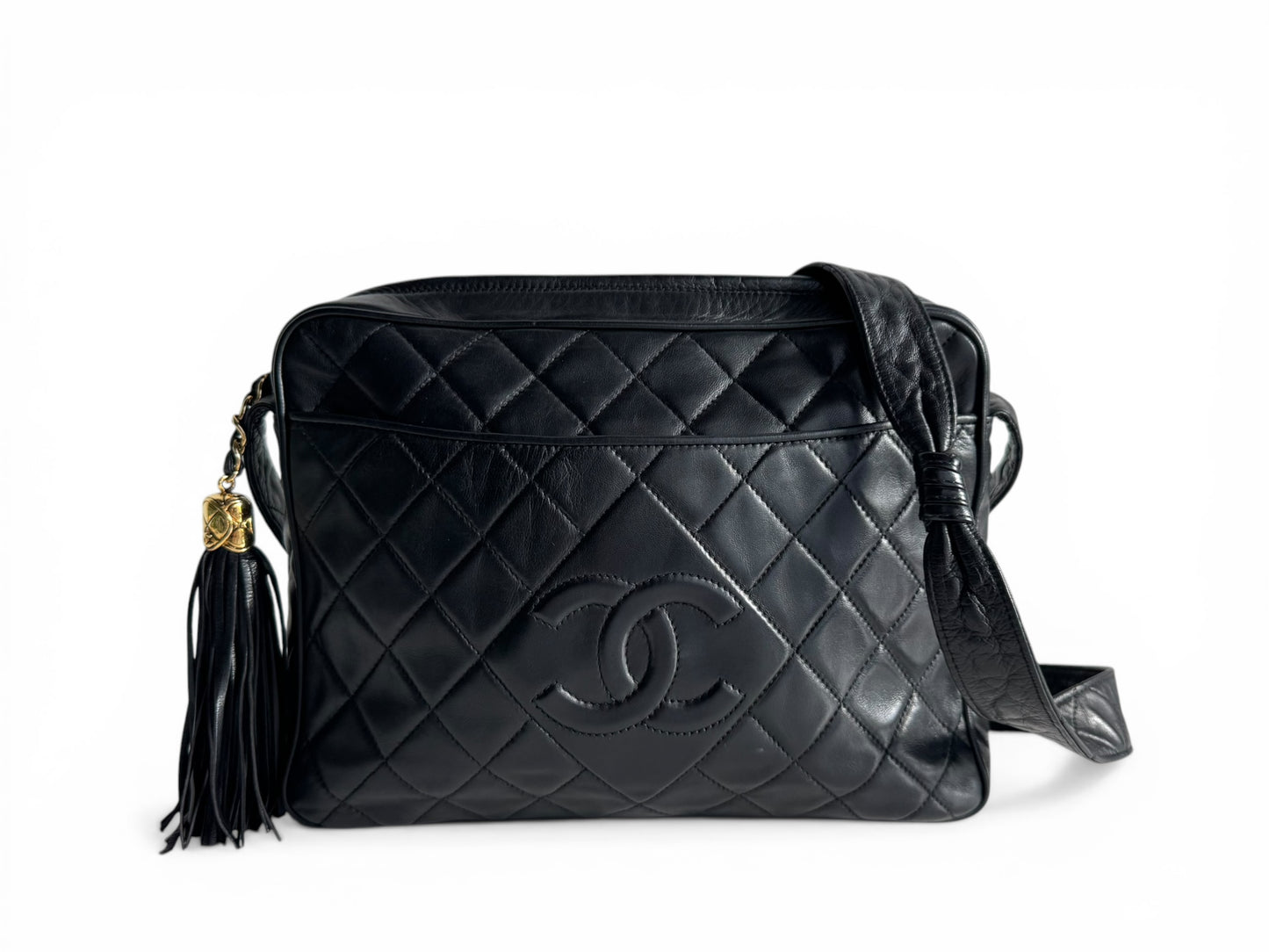 CHANEL Lambskin Quilted CC Tassel Camera Case