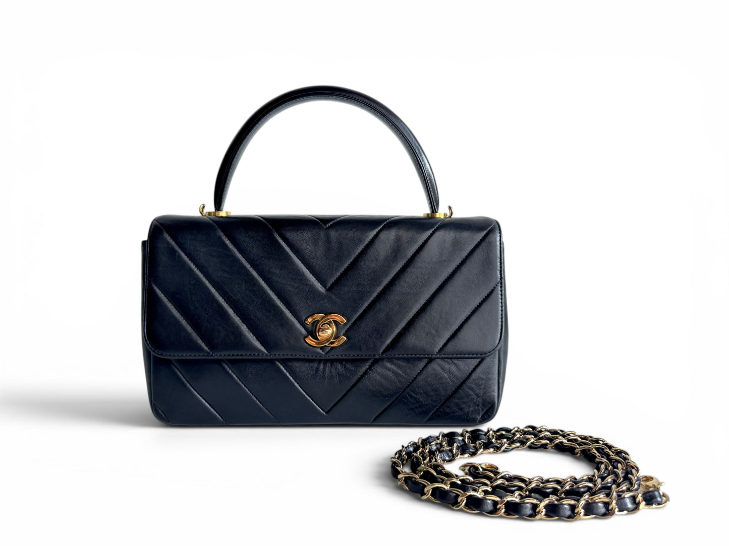 CHANEL Lambskin Chevron Quilted Kelly Flap