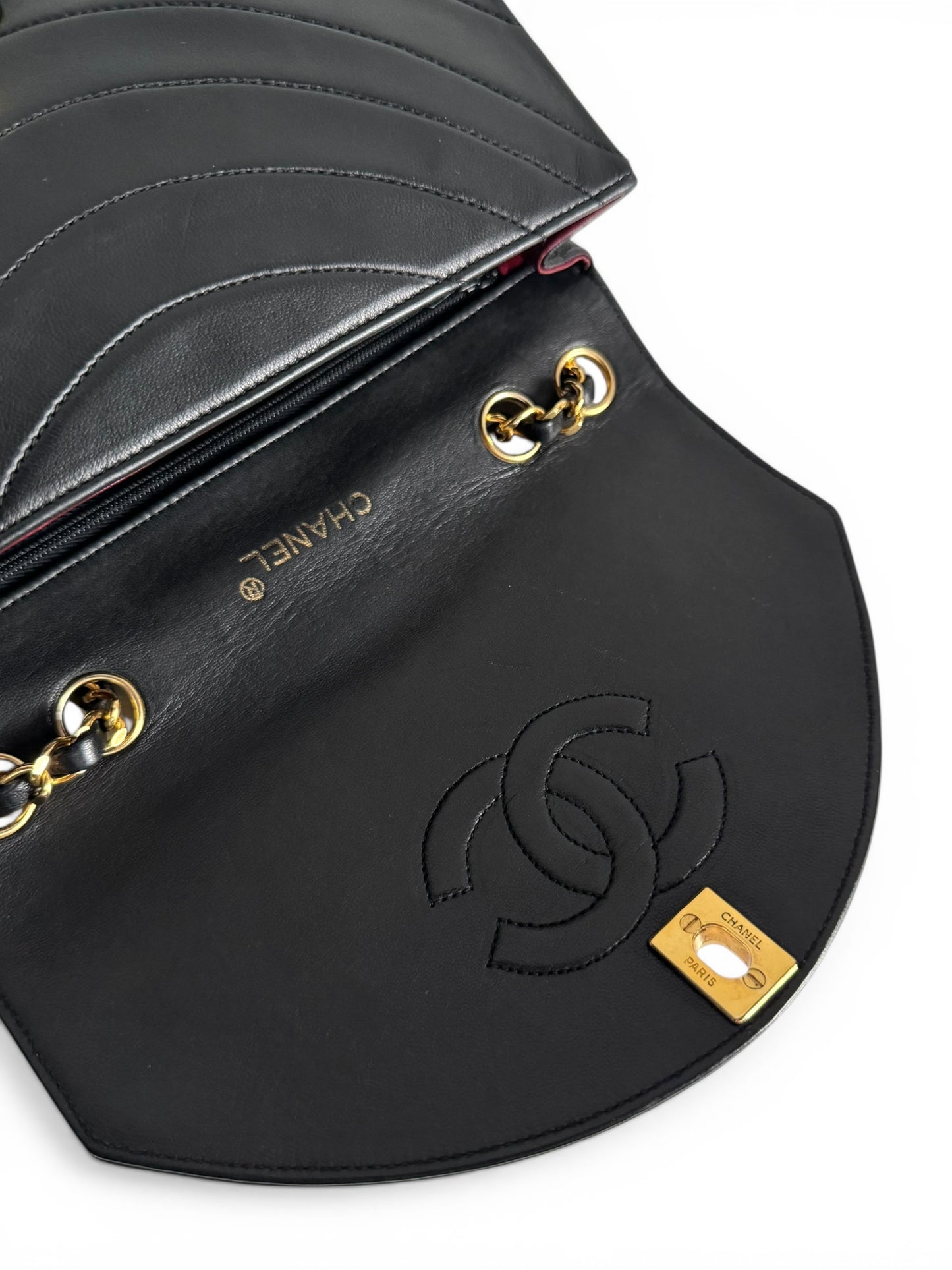 CHANEL Lambskin Half Moon Flap Bag