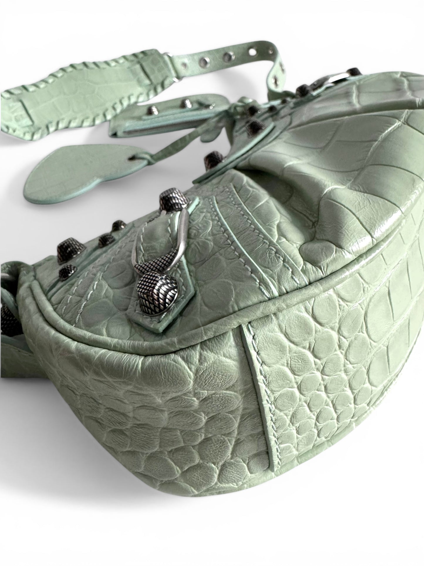 BALENCIAGA Extra Supple Calfskin Crocodile Embossed Le Cagole Shoulder Bag