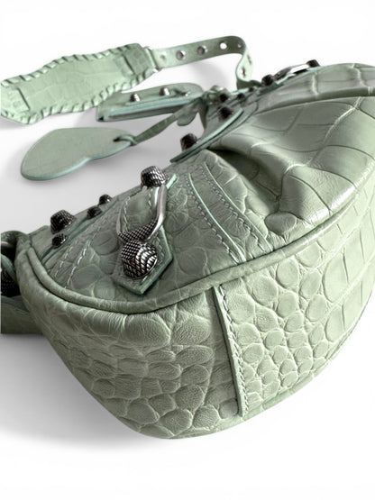 BALENCIAGA Extra Supple Calfskin Crocodile Embossed Le Cagole Shoulder Bag