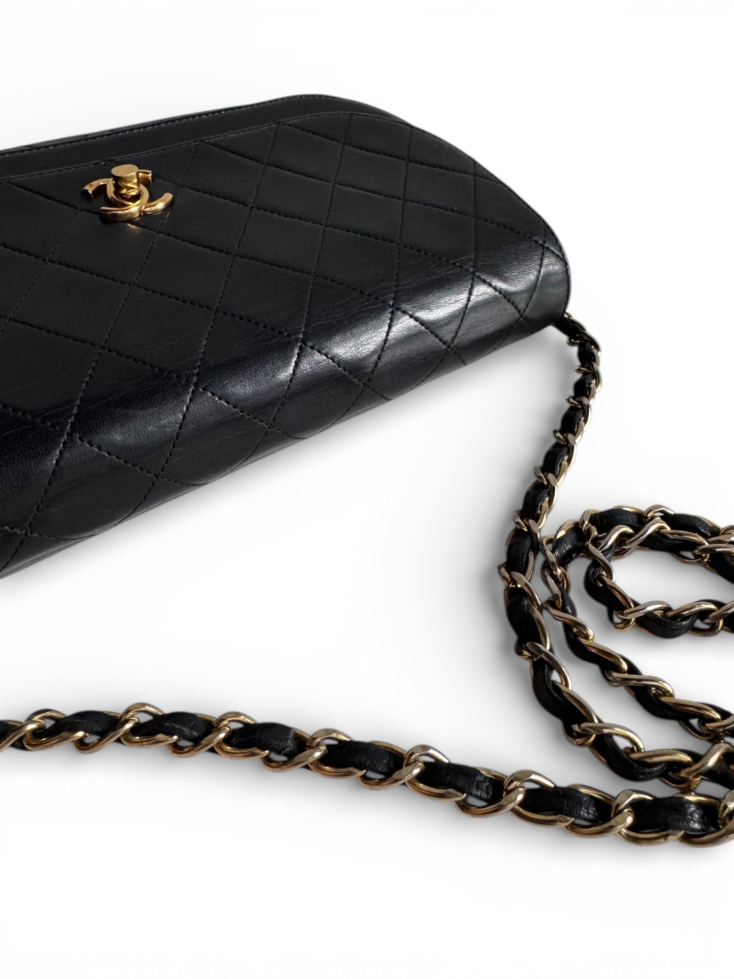 CHANEL Lambskin Half Moon Double Flap Bag