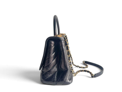 CHANEL Calfskin Chevron Small Coco Handle Flap