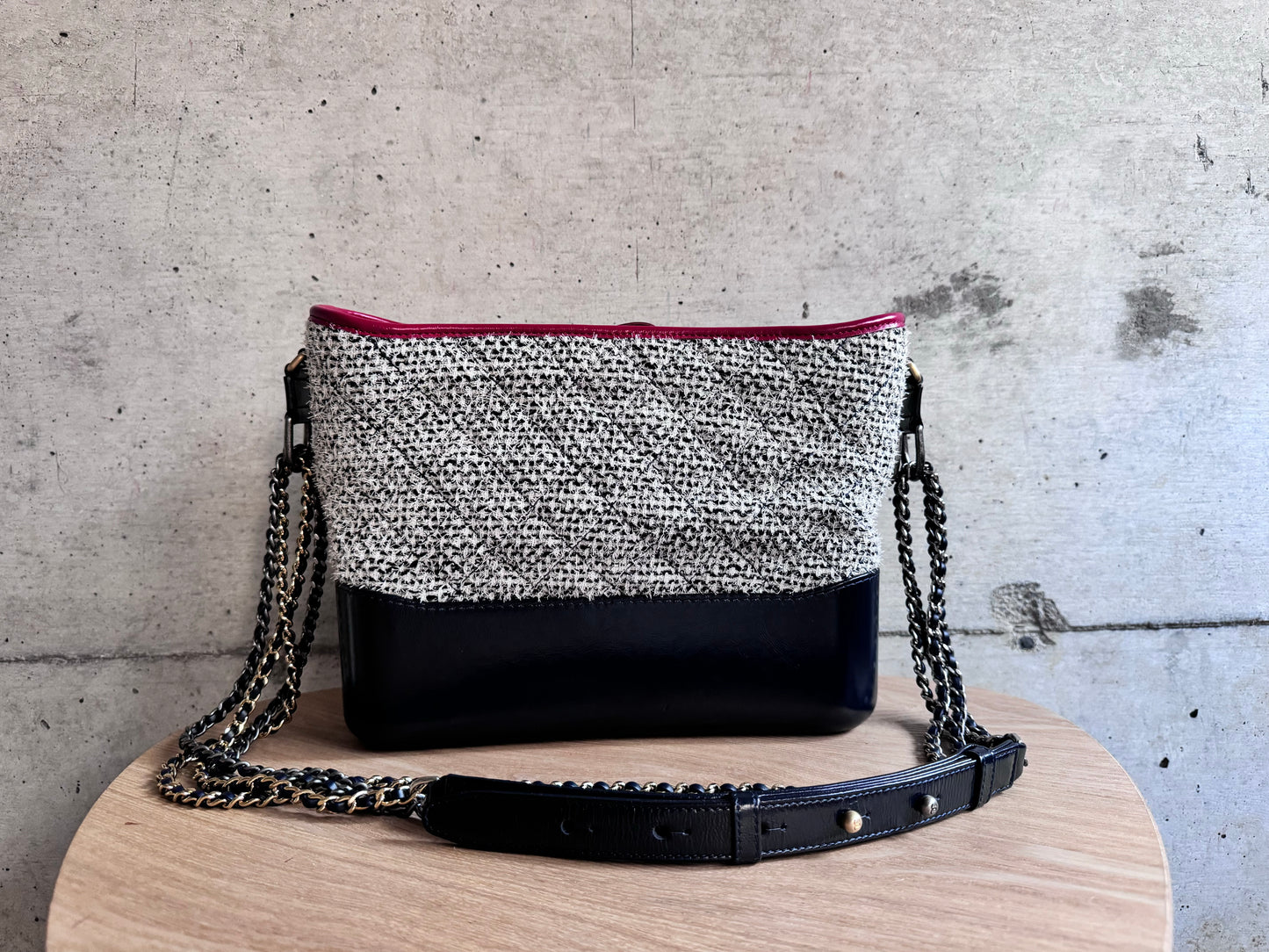CHANEL Tweed Calfskin Quilted Medium Gabrielle Hobo