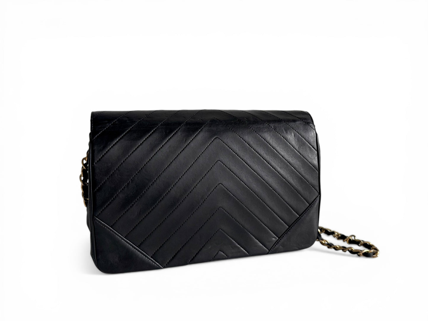 CHANEL Lambskin Chevron Flap Chain Shoulder Bag