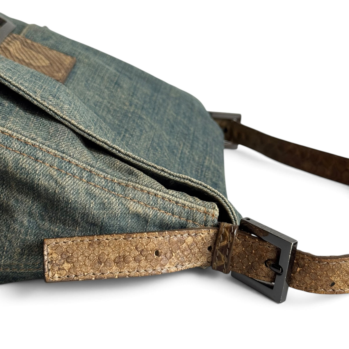 FENDI Denim Snakeskin Mama Baguette