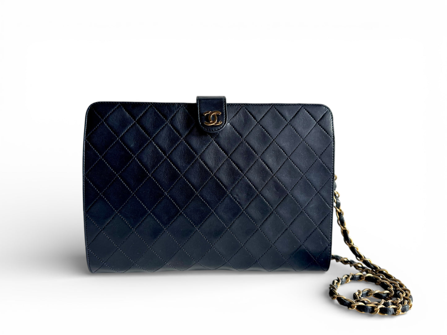 CHANEL Vintage Navy Lambskin Quilted Shoulder Bag
